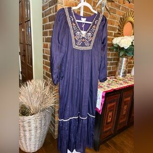 EX VOTO Bohemian Embroidered and embellished Long Sleeve Dress